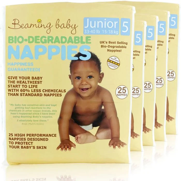 Beaming Baby Biodegradable Nappies Junior Size 5 Case of 5 125 nappies